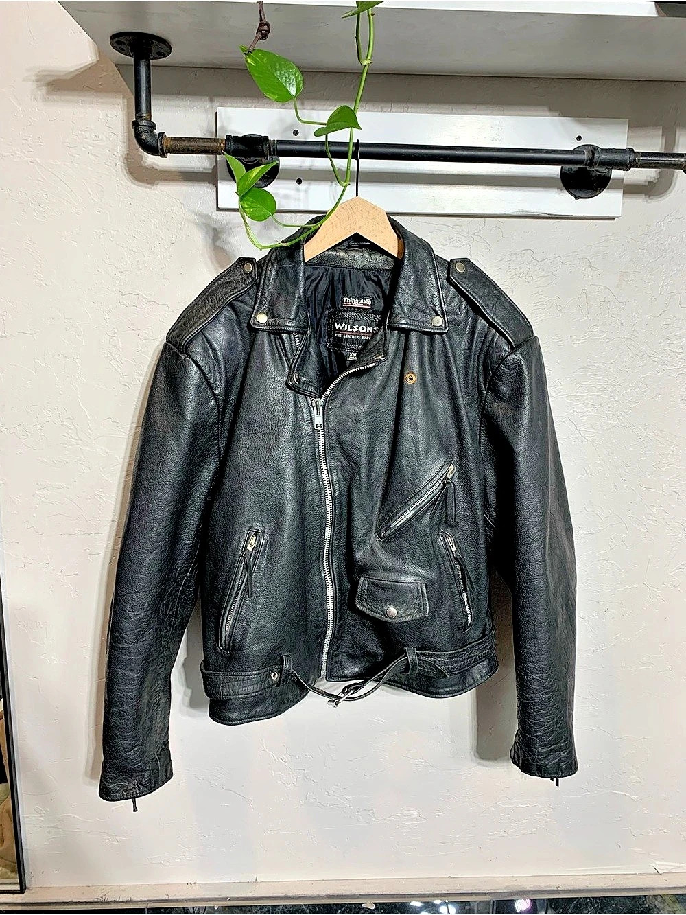 Wilsons Leather Experts Men's Black Heavy Motorcycle Jacket (Size XXL)
